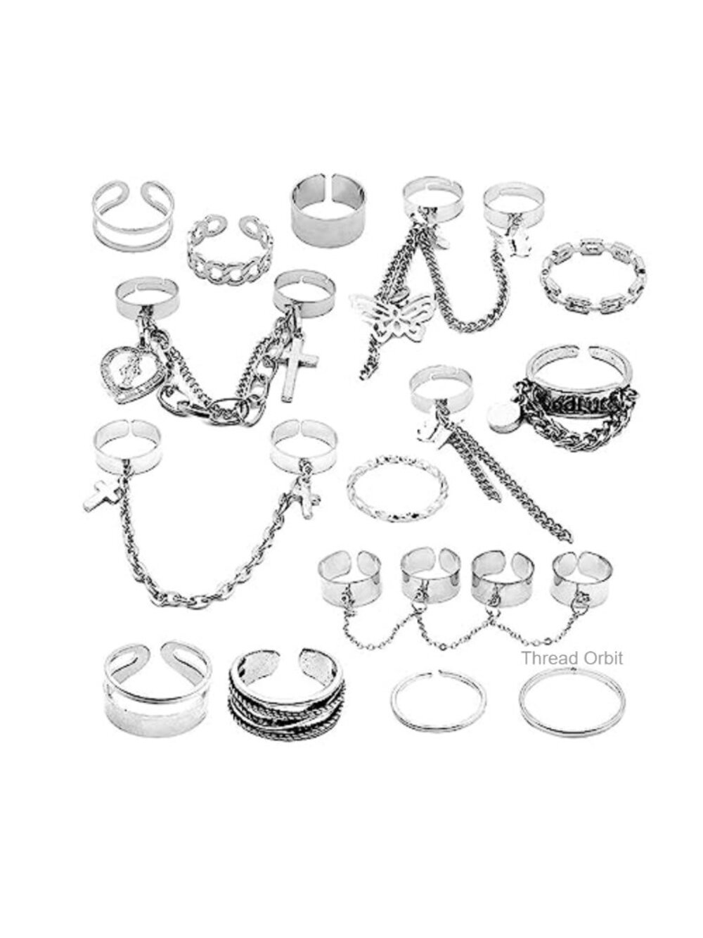 17 Pc Punk Chain Stackable Rings Set Silver Vintage Knuckle Rings for Women